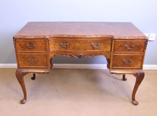 Quality Georgian Revival Burr Walnut Writing Side Table.