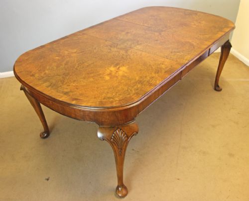 Quality Burr Walnut Two Leaf Antique Extending Dining Table