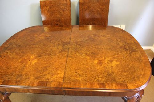 fig 1. Quality Burr Walnut Two Leaf Antique Extending Dining Table