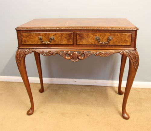 Antique Burr Walnut Queen Anne Style Console Side Table.