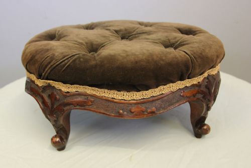 Antique Victorian Cabriole Leg Walnut Foot Stool.