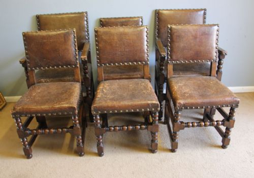 Antique Set of Oak Cromwellian Style Dining Chairs.