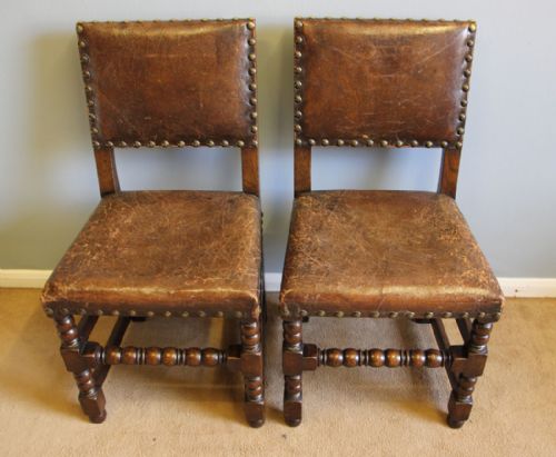 fig 1. Antique Set of Oak Cromwellian Style Dining Chairs.