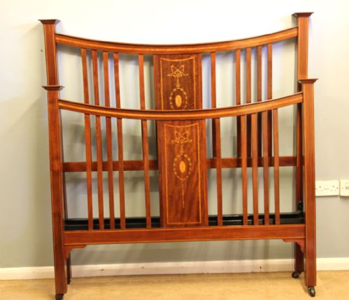 Antique Edwardian Inlaid Mahogany Double Bed.