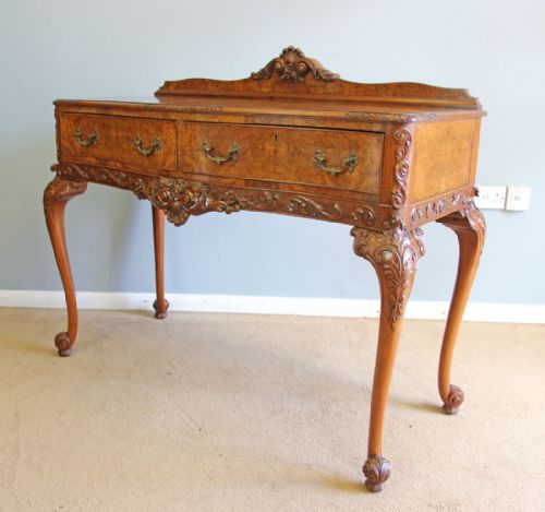 fig 1. Quality Antique Burr Walnut Serpentine Front Serving Side Table.