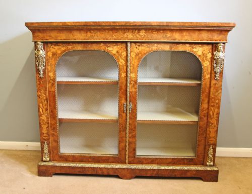 Antique Victorian Outstanding Quality Burr Walnut Marquetry Inlaid Ormolu Mounted Bookcase Display Cabinet.