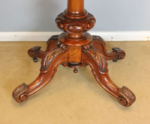 VICTORIAN ANTIQUE BURR WALNUT SERPENTINE FRONT CARD GAMES TABLE - ADDITIONAL PHOTO 4