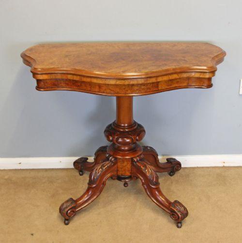 VICTORIAN ANTIQUE BURR WALNUT SERPENTINE FRONT CARD GAMES TABLE - ADDITIONAL PHOTO 13