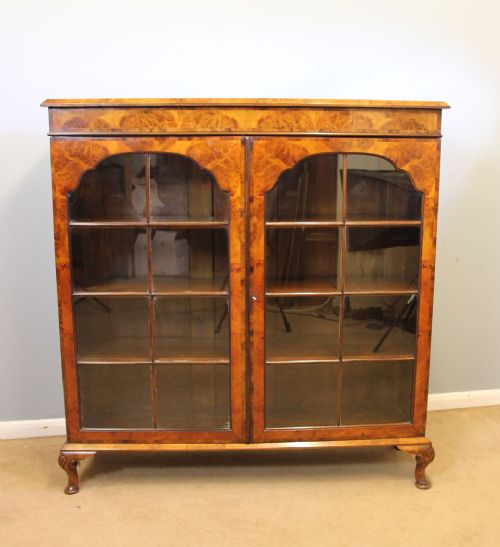 Antique Burr Walnut Glazed Bookcase