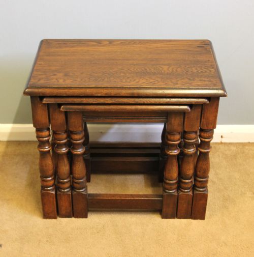 Solid Oak Nest of Three Occasional Side Coffee Tables