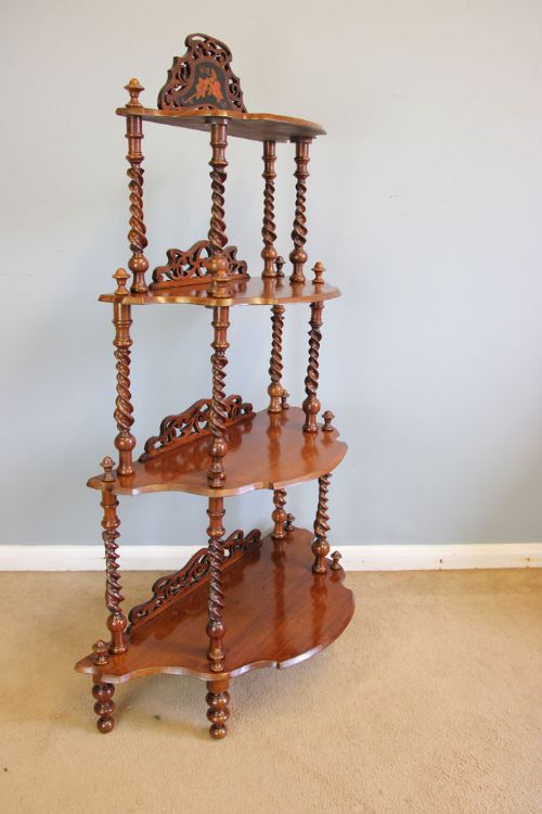 fig 1. Antique Walnut Inlaid Whatnot Display Shelves.