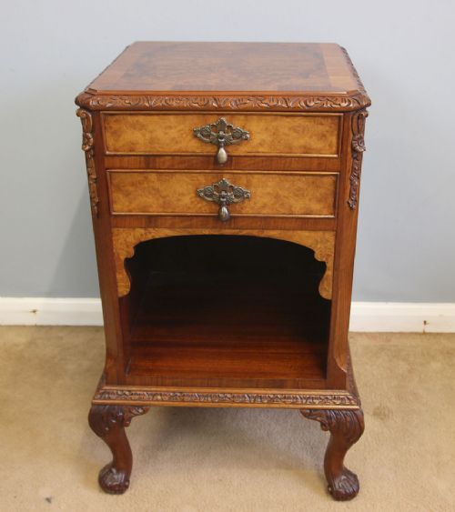 Quality Burr Walnut Antique Bedside Cabinet.