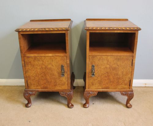 Antique Pair Burr Walnut Bedside Cabinets.