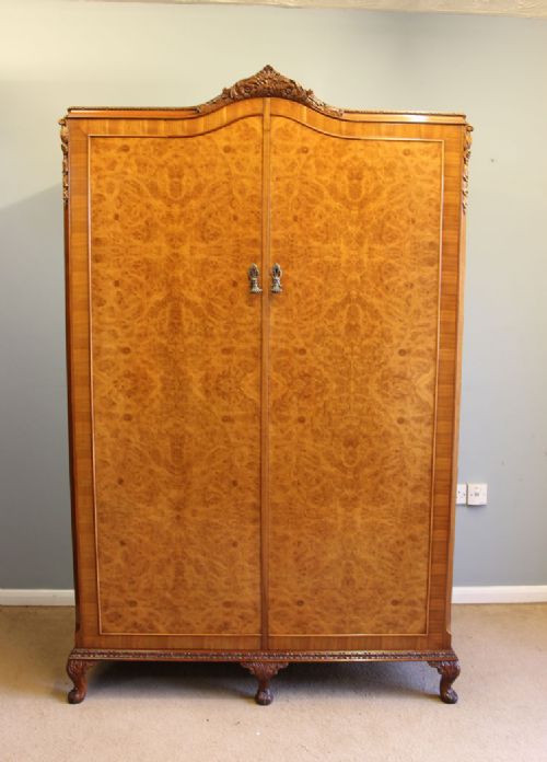 Antique Burr Walnut Hanging Double Wardrobe