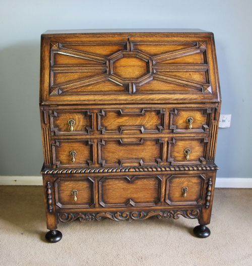 Antique Oak Jacobean Style Desk Writing Bureau by Wylie & Lochhead