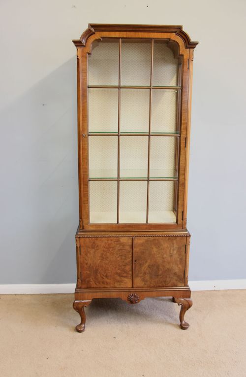 Antique Burr Walnut China Display Cabinet.