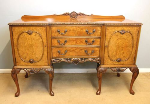 Burr Walnut Queen Anne Style Sideboard,