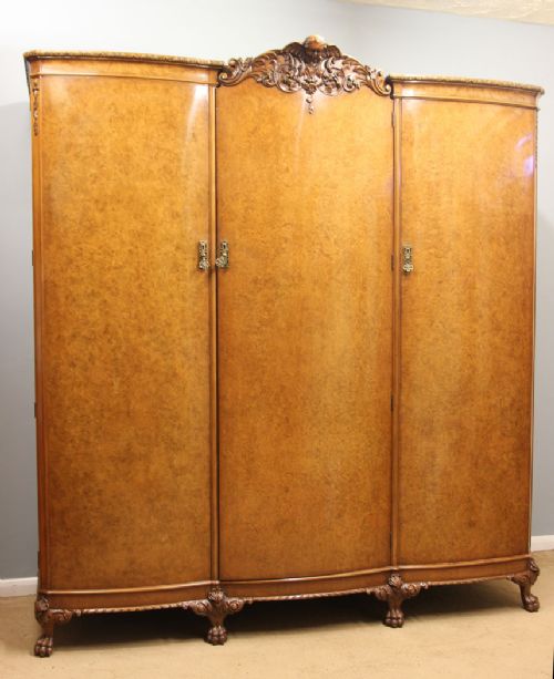 Antique Burr Walnut Triple Bow Door Compactum Wardrobe