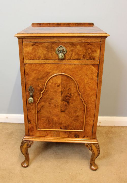 Antique Burr Walnut Bedside Cabinet