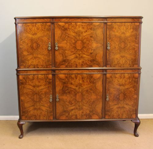 Antique Burr Walnut Drinks Side Cabinet.