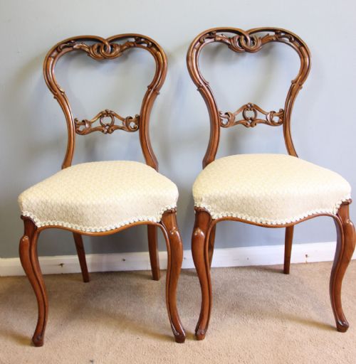 Antique Pair Victorian Walnut Bedroom Side Chairs.