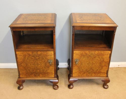 Pair Antique Burr Walnut Bedside Cabinets.