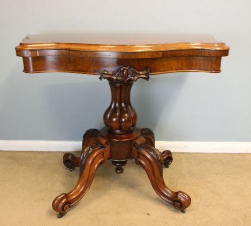 Antique Victorian Console Burr Walnut Serpentine Front Card Games Side Table