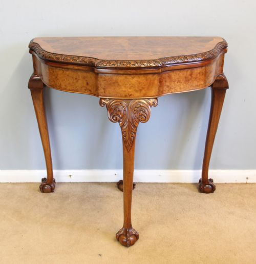 Burr Walnut Antique Console Card Games Side Table