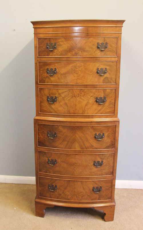 Georgian Style Burr Walnut Chest on Chest Drawers