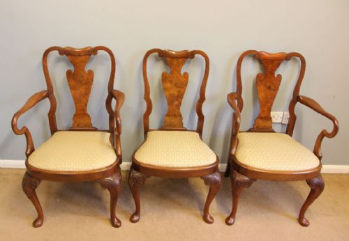 fig 2. Antique Set Six Burr Walnut Queen Anne Style Dining Chairs