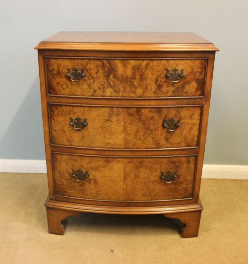 Small Burr Walnut Bow Front Chest of Drawers