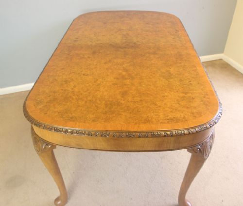 fig 1. Antique Burr Walnut Queen Anne Style Extending Dining Table