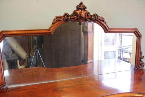 ANTIQUE VICTORIAN MIRROR BACK BREAKFRONT CHIFFONIER PEDESTAL SIDEBOARD - ADDITIONAL PHOTO 2