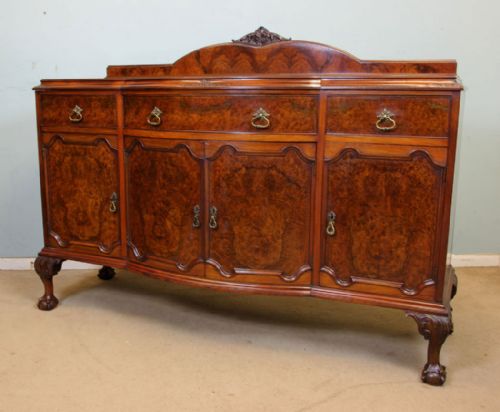 Antique Bow Fronted Walnut Burr Walnut Sideboard