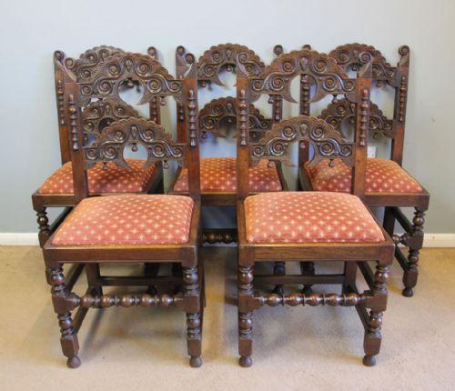Set Five Antique Yorkshire Style Oak Dining Chairs