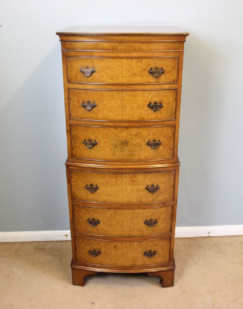 Burr Walnut Chest on Chest of Drawers