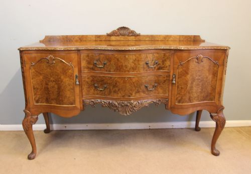 Burr Walnut Antique Serpentine Front Sideboard Server,