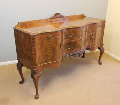 fig 1. Burr Walnut Antique Serpentine Front Sideboard Server,