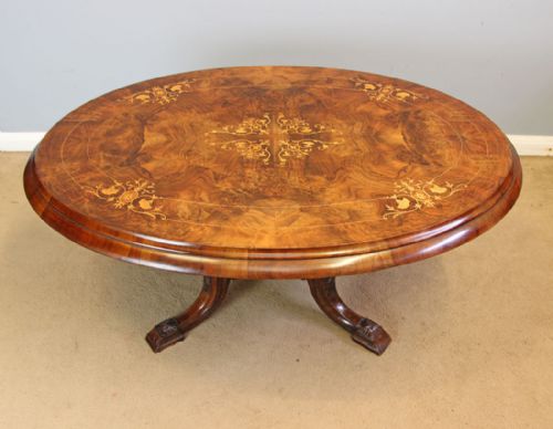 Antique 19th Century Burr Walnut Oval Coffee Table
