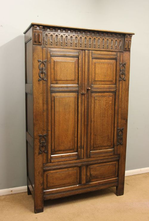 Antique Carved Oak Cupboard Hall Robe