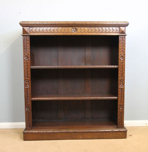 Antique Carved Oak Open Bookcase