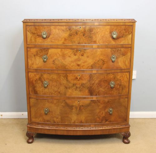 Quality Antique Bow Front Burr Walnut Chest of Drawers