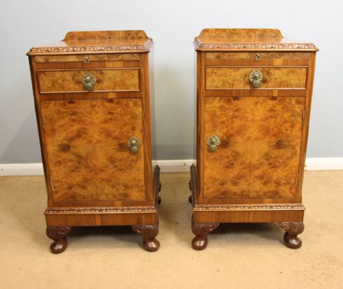 Quality Pair Antique Burr Walnut Bedside Cabinets