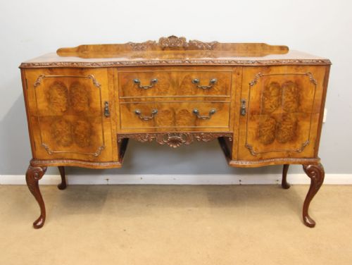 Burr Walnut Antique Serpentine Front Sideboard Server