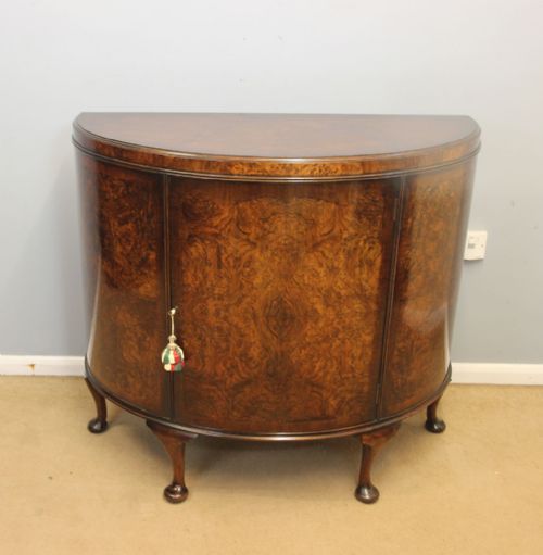 Antique Burr Walnut Demi Lune Sideboard Side Cabinet