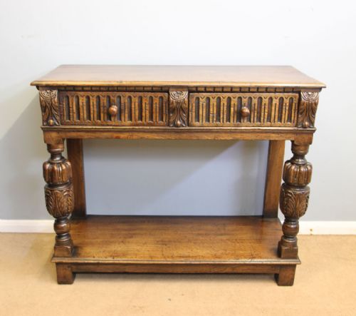 Antique Oak Two Drawer Side Table
