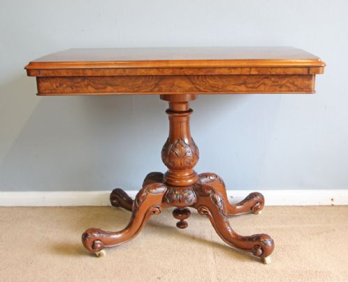 Victorian Burr Walnut Lamp Side Games Card Table