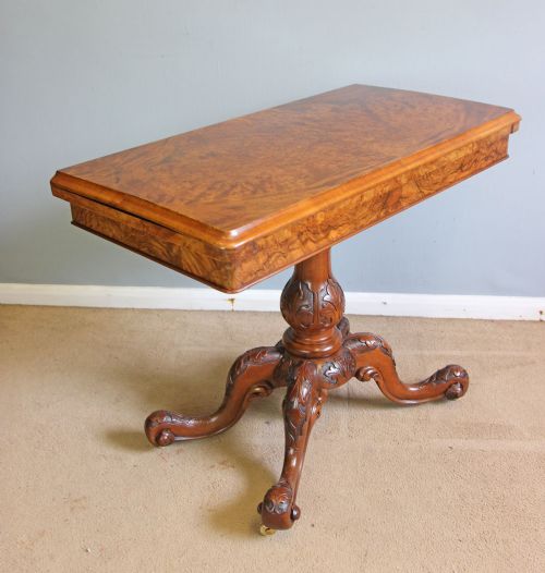 fig 1. Victorian Burr Walnut Lamp Side Games Card Table