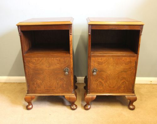 Pair Antique Burr Walnut Bedside Cabinets