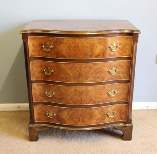 Burr Walnut Antique Serpentine Shaped Chest of Drawers